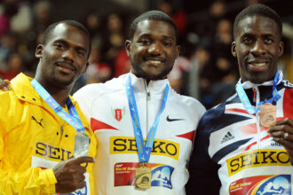 getty images; Mit Justin Gatlin (mitte) & Dwain Chambers (rechts) starten zwei Ex-Dopingsünder in London
